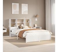 vidaXL Lit bibliothèque sans Matelas Blanc 140x200 cm Bois pin Massif, lit, Meuble de Chambre à Coucher, lit avec Rangement, lit Double, lit en Bois
