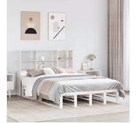 vidaXL Lit bibliothèque sans matelas Bois massif 160x200 cm Blanc