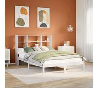 vidaXL Lit bibliothèque 160x200 cm en pin massif blanc – sans matelas, sommier à lattes
