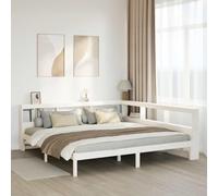 vidaXL Lit bibliothèque sans Matelas Blanc 200x200 cm Bois pin Massif, lit, Meuble de Chambre, lit en Bois Massif, lit Double, lit en Bois