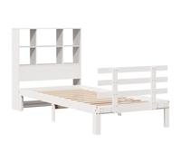 vidaXL Lit en bois massif avec étagère sans matelas blanc 90x190 cm pin
