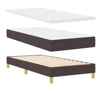 vidaXL Lit Box Spring 100 x 200 cm Marron Foncé, tête de lit réglable, Matelas Ferme en Mousse, Housse en Polyester, Cadre en Bois, Design en Blocs en Diamant, Style Moderne.