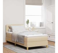 vidaXL Lit Box Spring avec Matelas Crème Tissu 90X190 cm Design Moderne pour Adultes Pieds en Bois Naturel Montage Facile Confort Meubles de Chambre Matelas Pad Surmatelas Protège-Matelas
