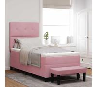 vidaXL Lit Box Spring avec Matelas en Velours & Banc Rose 90X190 cm | Style Moderne avec Boutons | Montage Facile Inclus | Tissus durables pour Le mobilier de Chambre des Adultes