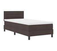 vidaXL Lit Box Spring avec Matelas et Éclairage à LED Marron Foncé et Blanc 100X200 cm Cadre en Tissu Design Moderne Surmatelas pour Décor de Chambre Protecteur Tapis de Mobilier Toppers