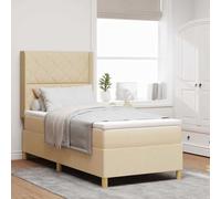 vidaXL Lit Box Spring avec Matelas et LED crème 100 x 200 cm en Tissu - Un Super Choix pour Un Sommeil Confortable, Parfait pour la Chambre, la Chambre d'amis ou même en Camping. Moderne avec Une têt