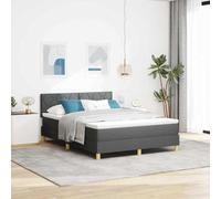 vidaXL Lit Box Spring avec Matelas et LED Gris foncé 160x200 cm Tissu Design géométrique Moderne pour Chambre d'adulte Superficie Respirante Cadre en Bois Robuste Meuble Surmatelas rembourré
