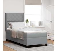 vidaXL Lit Box Spring avec Matelas Gris Clair 100 x 200 cm, Tissu Mousse, Housse Zippée, Meubles pour Adultes, LED, Cadre Moderne, Chambre à Coucher, Têtière Réglable, Design Contemporain, Luminaire