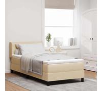 vidaXL Lit Box Spring avec tête de lit réglable en crème, 90 x 190 cm. Design Moderne, Housse Amovible, Mousse Haute densité, mobilier de Chambre, Matelas, Ensemble, Cadre de lit Multi-Zone.