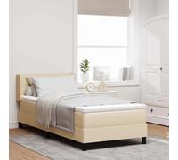 vidaXL Lit Box Spring avec tête de lit réglable en crème, 90 x 190 cm. Tissu Moderne, Housse Amovible, Mousse Haute densité. Mobilier pour la Chambre à Coucher, Ensemble Matelas, Cadre Multi Zone.