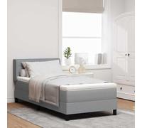 vidaXL Lit Box Spring avec tête de lit réglable en Gris Clair, 90 x 200 cm, en Tissu au Design Moderne. Housse Amovible, Mousse Haute densité, Meuble de Chambre, Matelas Multi-Zone.
