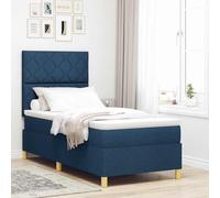 Vidaxl Lit Box Spring Avec Matelas & Led Bleu 90x200 Cm Tissu Bleu