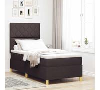 vidaXL Lit Box Spring en Tissu Marron foncé avec Matelas & LED 90X200 cm résistant à l'abrasion pour mobilier de Chambre avec Couverture de surmatelas Motif Diamant Moderne intérieur
