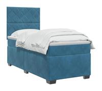 vidaXL Lit boxspring avec Matelas Bleu 100 x 200 cm Velours, Chambre, lit Tendance, Velours, tête de lit Ajustable, Matelas Ferme, Sommeil réparateur, idées déco