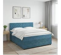 vidaXL Lit boxspring avec Matelas Bleu foncé 140 x 200 cm Velours, Lit Moderne, avec tête de lit Ajustable, Velours, Confortable, Meuble Gain de Place stylé pour la Chambre