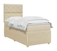 vidaXL Lit boxspring avec Matelas Crème 100 x 200 cm Tissu, Chambre Moderne, lit rembourré, tête de lit réglable, mobilier Pratique, Matelas à Ressorts, Base à Lattes Confortable