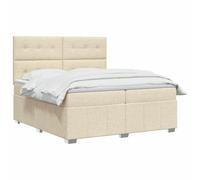 vidaXL Lit boxspring avec Matelas Crème 140 x 190 cm Tissu, Chambre, Lit Moderne, Sommier à Ressorts, Mousse Réglable, Solution Confortable, Matelas Isolant des mouvements