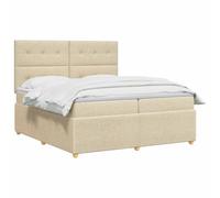 vidaXL Lit boxspring avec Matelas Crème 160 x 200 cm Tissu, Chambre Moderne, lit rembourré, tête de lit réglable, mobilier Pratique, Matelas à Ressorts, Base à Lattes Confortable