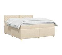 vidaXL Lit boxspring avec Matelas Crème 200 x 200 cm Tissu, Lit de Chambre, Cadre Box Moderne avec tête réglable, Matelas Ferme, mobilier Soutien pour Un Sommeil paisible