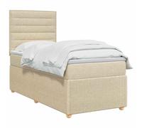 vidaXL Lit boxspring avec Matelas Crème 90 x 190 cm Tissu, Chambre Moderne, lit rembourré, tête de lit réglable, mobilier Pratique, Matelas à Ressorts, Base à Lattes Confortable
