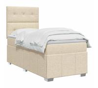 vidaXL Lit boxspring avec matelas crème 90 x 200 cm tissu – sommier à ressorts, mousse réglable