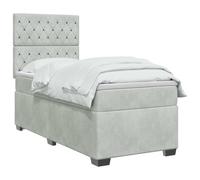 vidaXL Lit boxspring avec Matelas Gris Clair 100 x 200 cm Velours, Chambre, lit Tendance, Velours, tête de lit Ajustable, Matelas Ferme, Sommeil réparateur, idées déco