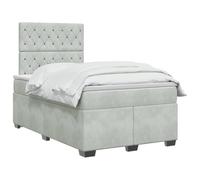 vidaXL Lit boxspring avec Matelas Gris Clair 120 x 190 cm Velours, Chambre, lit Tendance, Velours, tête de lit Ajustable, Matelas Ferme, Sommeil réparateur, idées déco