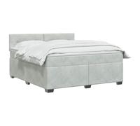 vidaXL Lit boxspring avec Matelas Gris Clair 140 x 200 cm Velours, Chambre contemporaine, Cadre de lit Moderne, tête de lit Ajustable, Matelas Medium Ferme en Velours