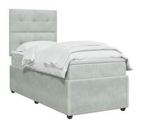 vidaXL Lit boxspring avec Matelas Gris Clair 90 x 200 cm Velours, Chambre Moderne, lit à Ressorts, Matelas réglable, Cadre stylé, Sommeil Confortable à la Maison