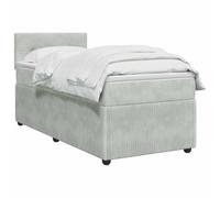 vidaXL Lit boxspring avec Matelas Gris Clair 90 x 200 cm Velours, Lit Moderne, avec tête de lit Ajustable, Velours, Confortable, Meuble Gain de Place stylé pour la Chambre