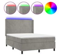 vidaXL Lit boxspring avec matelas & LED gris clair 140x190 cm velours