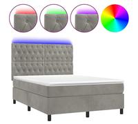 vidaXL Lit boxspring avec matelas & LED gris clair 140x190 cm velours