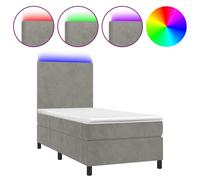 vidaXL Lit boxspring avec matelas & LED gris clair 90x190 cm velours