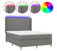 vidaXL Lit boxspring avec matelas & LED gris foncé 140x190 cm Tissu