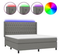 vidaXL Lit boxspring avec matelas & LED gris foncé 160x200 cm Tissu