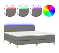 vidaXL Lit boxspring avec matelas & LED gris foncé 160x200 cm Tissu