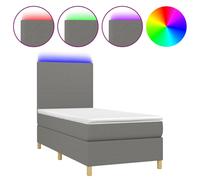 vidaXL Lit boxspring avec matelas & LED gris foncé 80x200 cm Tissu