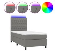 vidaXL Lit boxspring avec matelas & LED gris foncé 90x190 cm Tissu