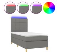 vidaXL Lit boxspring avec matelas & LED gris foncé 90x190 cm Tissu