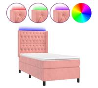 vidaXL Lit boxspring avec matelas & LED rose 100x200 cm velours