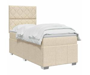 vidaXL Lit boxspring LED avec Matelas Crème 90 x 200 cm Tissu | Éclairage frais pour un style moderne, réglage de la hauteur pour votre confort, améliore le sommeil avec isolation de