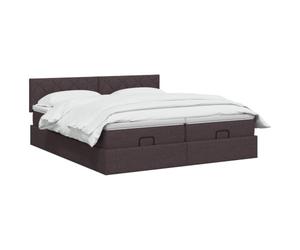 vidaXL Lit Coffre avec Matelas et LED Marron foncé 200 x 200 cm Tissu | Réglez la hauteur comme vous le souhaitez, utilisez l'espace sous le lit pour tout ce qui est possible