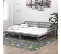 vidaXL - Lit coulissant en bois de pin massif - Gris - 2x(90x200) cm