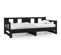 vidaXL Lit coulissant Noir Bois de pin solide 2x(80x200) cm