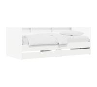 vidaXL Lit d'appoint avec tiroir avec étagère Blanc Bois d'ingénierie, Cadre de lit Jour Compact, Design Moderne, Gain de Place, Meuble Polyvalent, Solution de Sommeil stylée