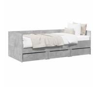 vidaXL Lit d'appoint avec tiroir Gris béton Bois d'ingénierie, Cadre de lit Compact, lit Moderne Multifonction, Meuble Gain de Place, Solution de Couchage Pratique avec Rangement