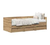 vidaXL Lit d'appoint Chêne Artisanal 90 x 200 cm Bois d'ingénierie | trois tiroirs intégrés gardent ton coin bien rangé, fabriqué en bois d'ingénierie, parfait pour une utilisation durable,