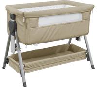 vidaXL Lit de bébé avec matelas Taupe Tissu de lin
