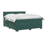 vidaXL Lit de Box Spring avec Matelas et LED Vert foncé 160 x 200 cm | Éclairage polyvalent avec bande LED USB, réglage de la hauteur avec tête flexible, sensation équilibrée pour tous