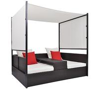 vidaXL Lit de Jardin avec Auvent Transat de Patio Bain de Soleil de Jardin Chaise Longue d'Extérieur Terrasse Plage Résine Tressée